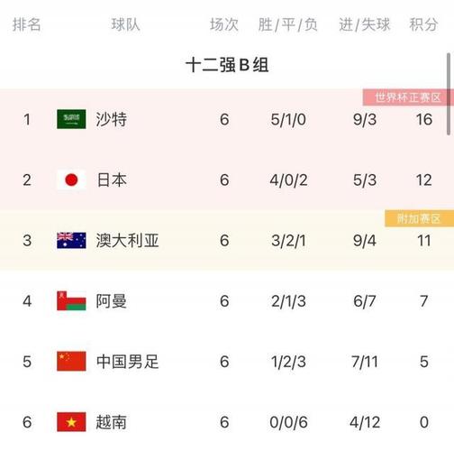 十二强赛中国队战绩表